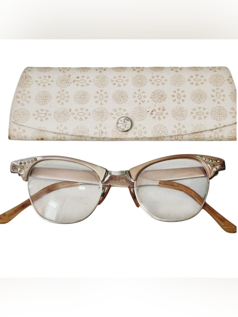 Vintage Artcraft 12K GF Chasis  Cat-Eye Glasses w/Rhinestone Details & Case
